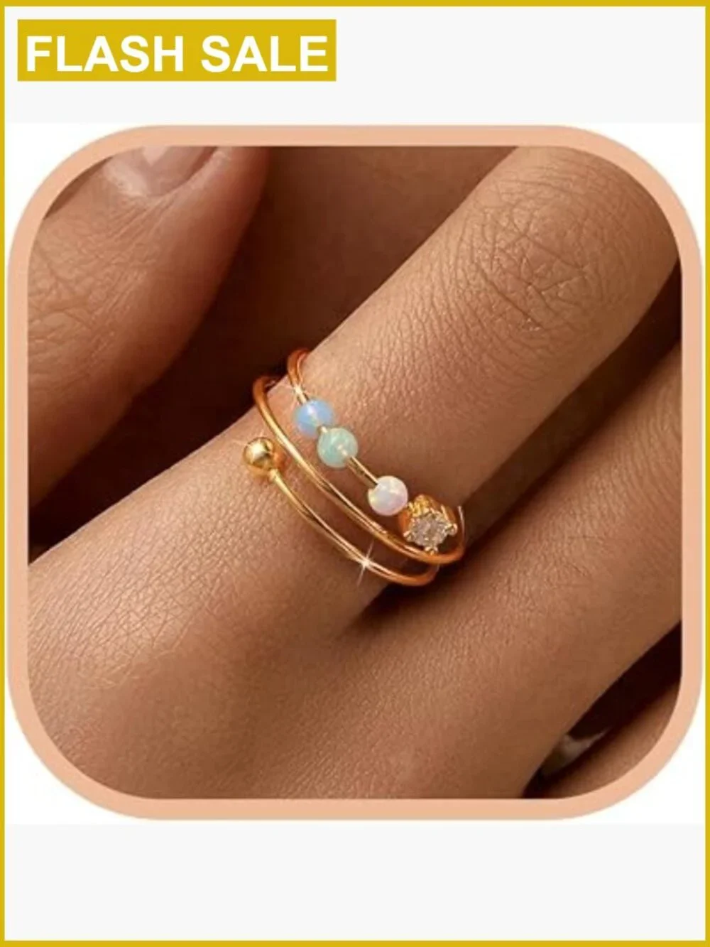 925 Sterling Silver Fidget Spinner Ring Adjustable Size 6-10 Stress Relief Opal